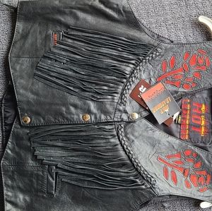 NWT Lady Red Rose Fringe Leather Vest XL
